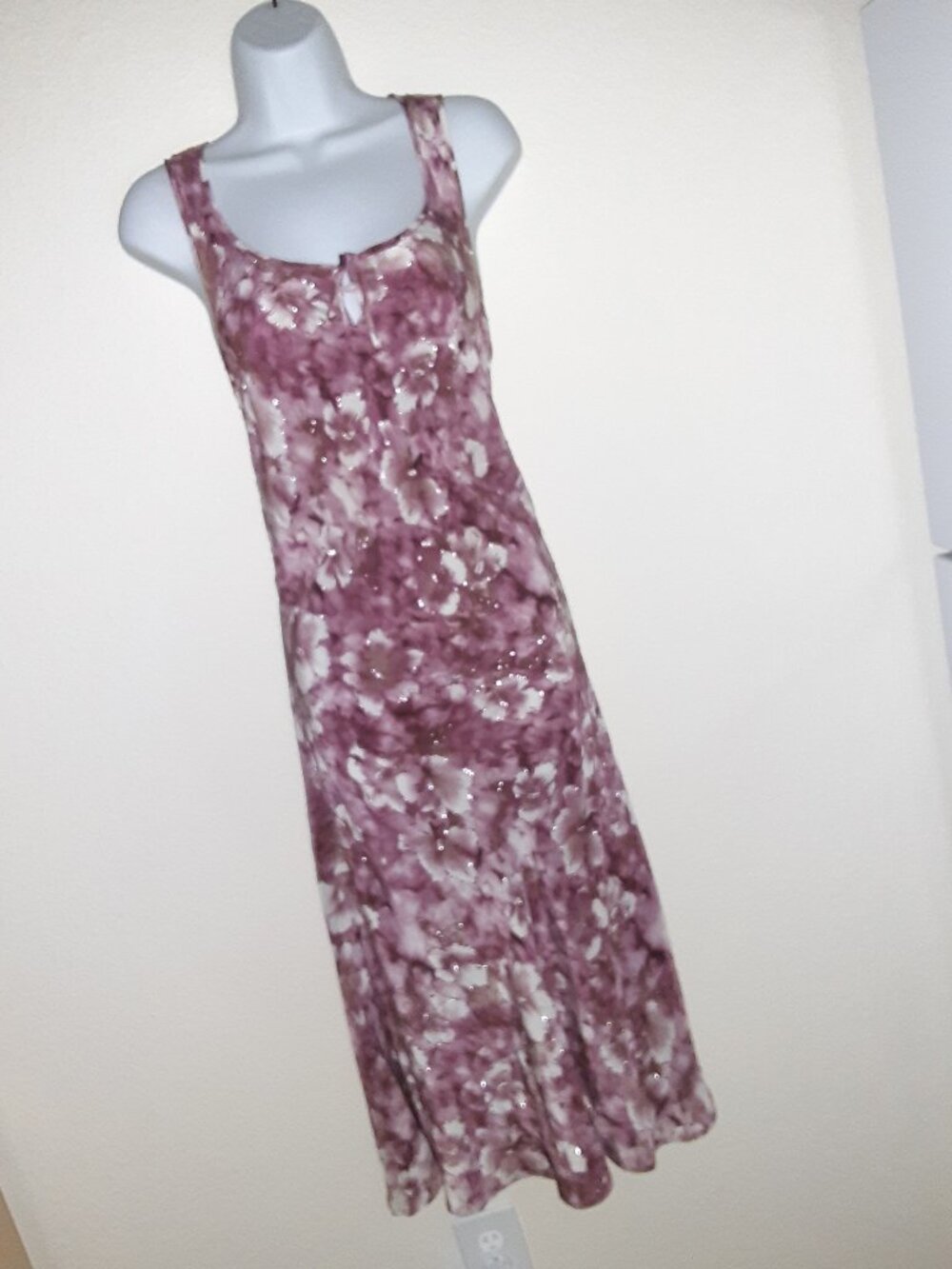 Mauve Pink & White Spiegel Dress * Silk * Sz 8 * Tiny Sequins, Vintage * Floral